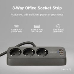 Listwa zasilająca biurkowa DIGITUS 3 gniazda Schuko, 2x USB-… | PartsPC.pl