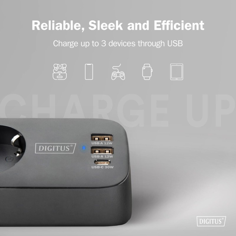 Listwa zasilająca biurkowa DIGITUS 3 gniazda Schuko, 2x USB-… | PartsPC.pl