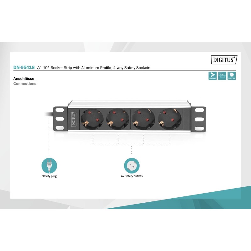 Listwa zasilająca DIGITUS do szaf 10" RACK 4xSchuko, 2m 1xSc… | PartsPC.pl