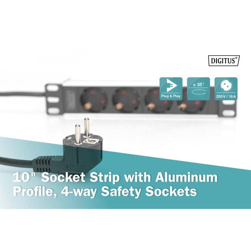 Listwa zasilająca DIGITUS do szaf 10" RACK 4xSchuko, 2m 1xSc… | PartsPC.pl
