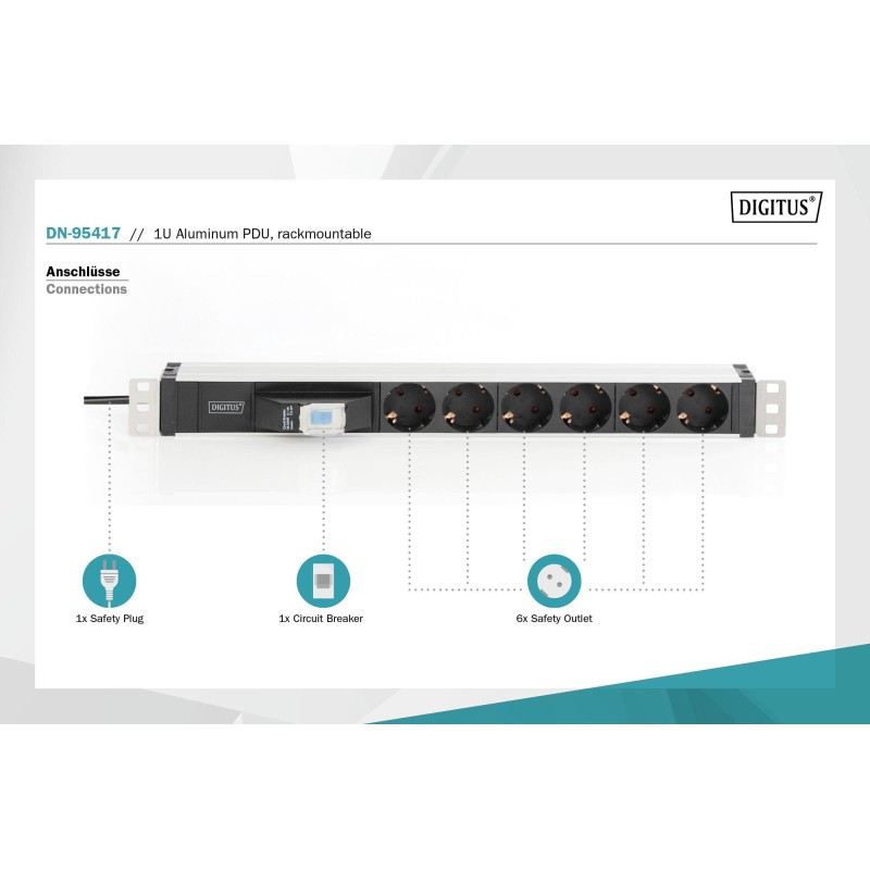 Listwa zasilająca DIGITUS PDU 19" RACK 6xSchuko kabel 2m 1xS… | PartsPC.pl