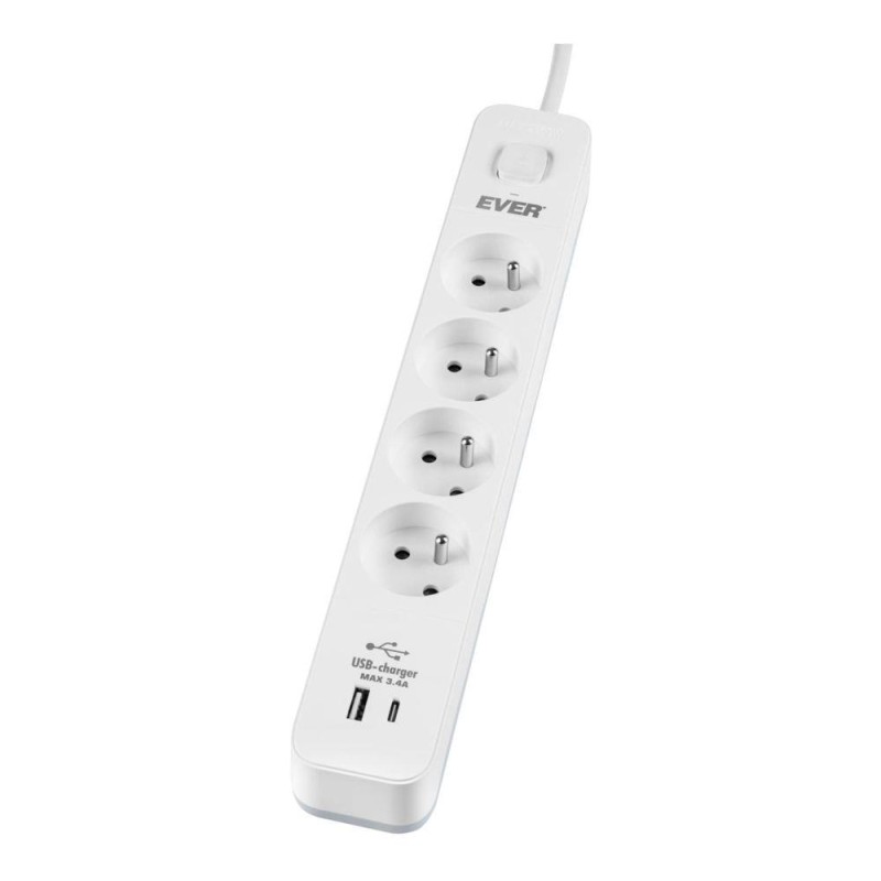 Listwa antyprzepięciowa Ever Protect 4PL 1A1C USB 1,5m biała… | PartsPC.pl