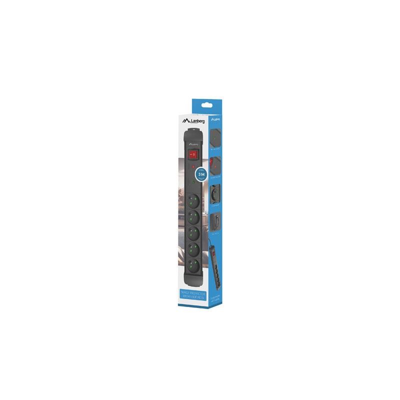 Listwa zasilająca Lanberg SP1 3m 5x 230V PL czarna | PartsPC.pl