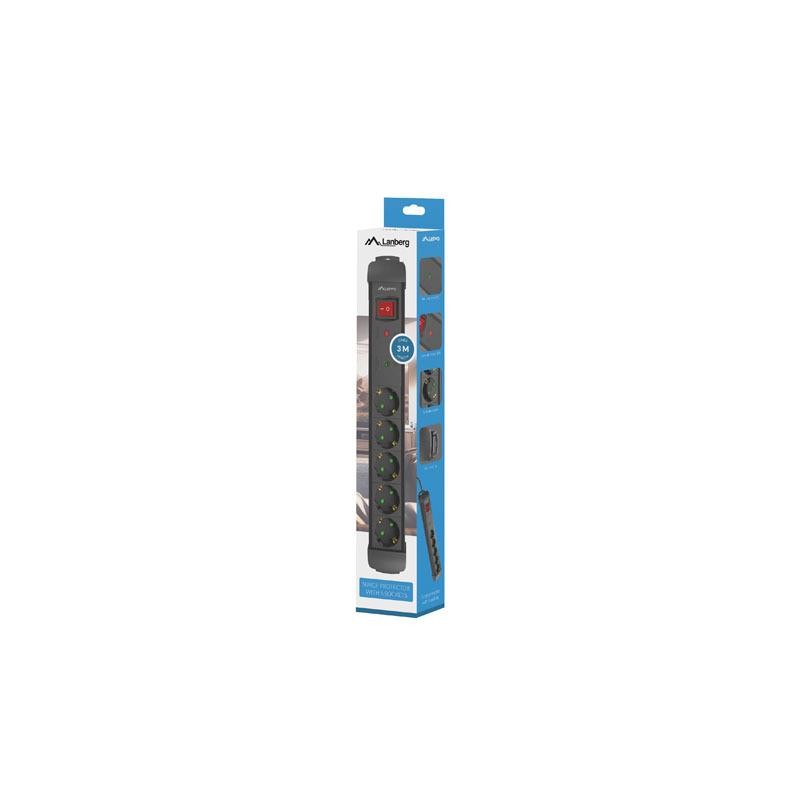 Listwa zasilająca Lanberg SP1 3m 5x 230V Schuko czarna | PartsPC.pl