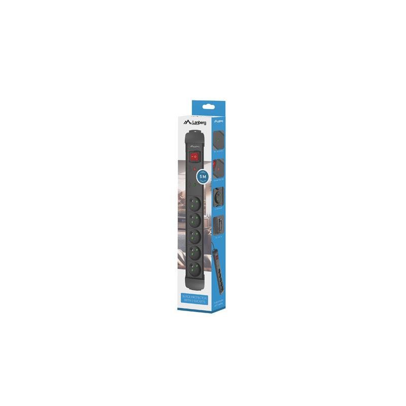 Listwa zasilająca Lanberg SP1 5m 5x 230V PL czarna | PartsPC.pl