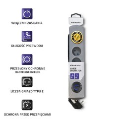 Listwa zasilająca antyprzepięciowa Qoltec Quick Switch | 4 gniazda | 1,5m |
