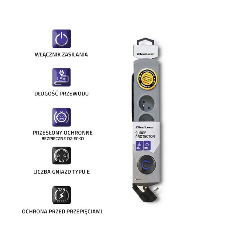 Listwa zasilająca antyprzepięciowa Qoltec Quick Switch | 4 gniazda | 1,5m |