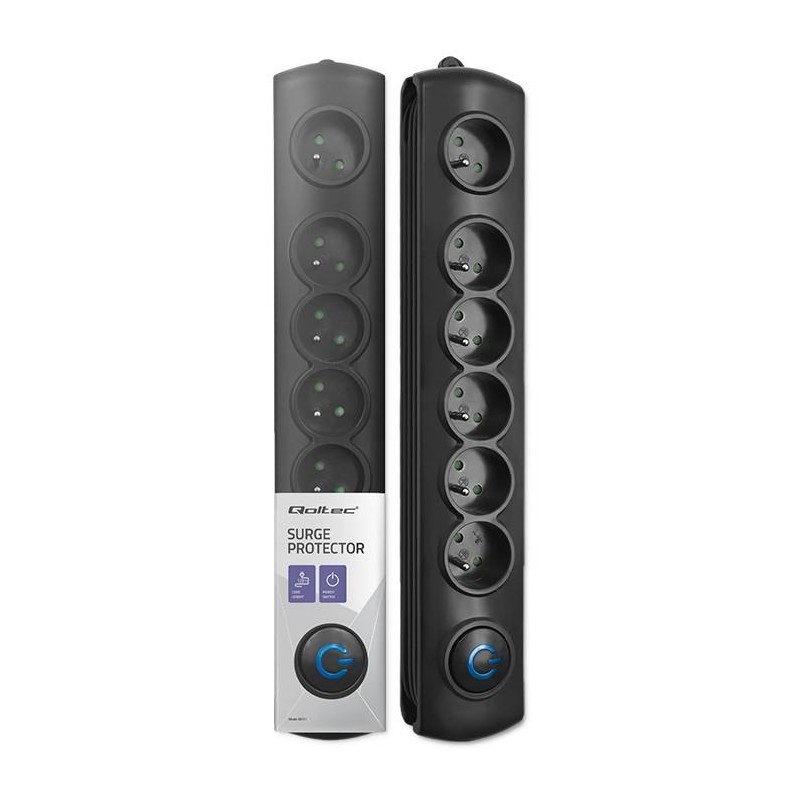 Listwa zasilająca antyprzepięciowa Qoltec 6 gniazd 1,8m | PartsPC.pl