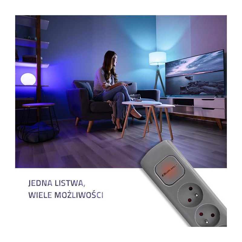 Listwa zasilająca Qoltec 6 gniazd | 1.8m | Szara | PartsPC.pl