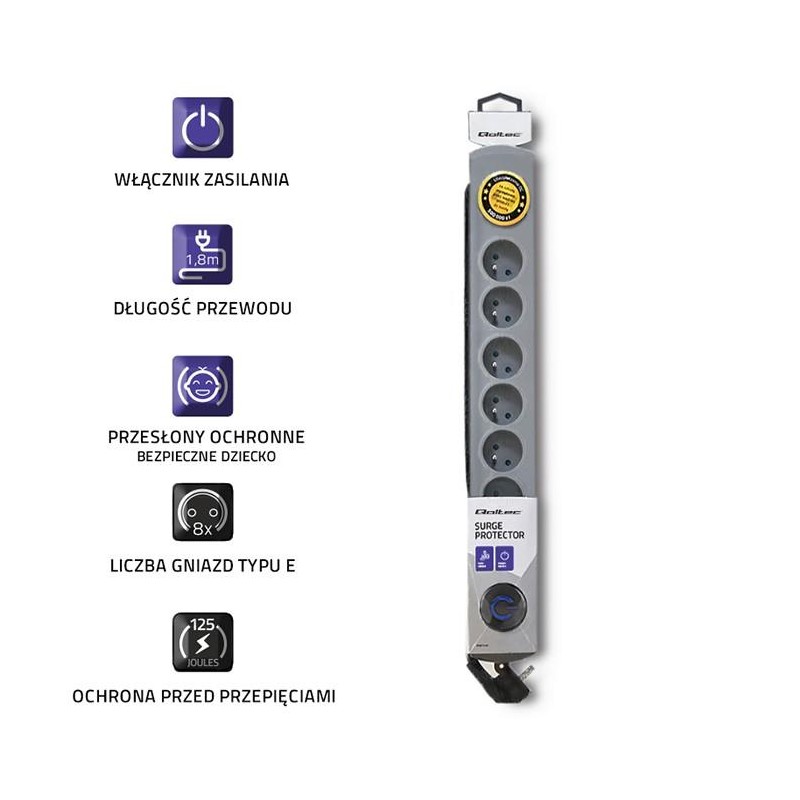 Listwa zasilająca antyprzepięciowa Qoltec Quick Switch | 8 g… | PartsPC.pl