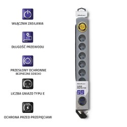 Listwa zasilająca antyprzepięciowa Qoltec Quick Switch | 8 gniazd | 3m |