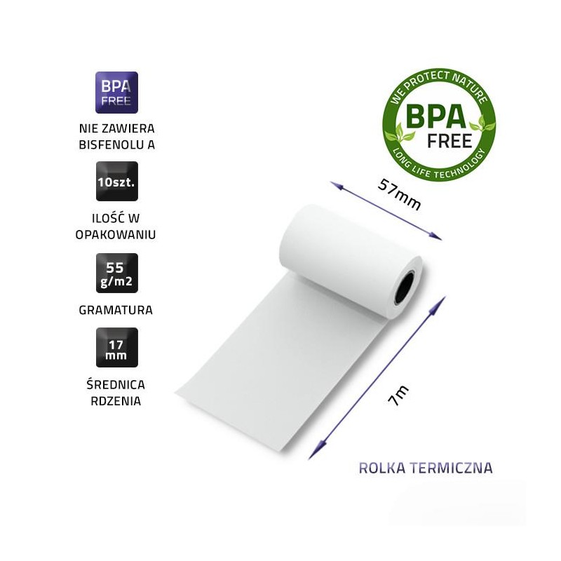 Rolka termiczna Qoltec 57x7 | 55g/m2 | 10szt | PartsPC.pl