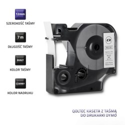 Taśma Qoltec do DYMO D1 45013| 12mm x 7m | Biała/ Czarny nad… | PartsPC.pl
