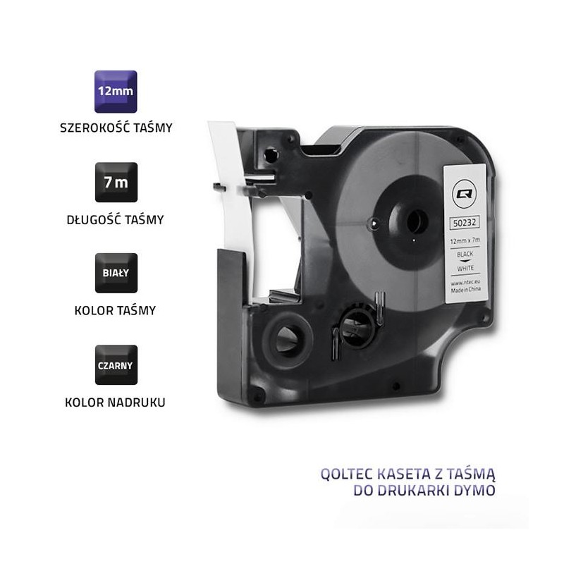 Taśma Qoltec do DYMO D1 45013| 12mm x 7m | Biała/ Czarny nad… | PartsPC.pl