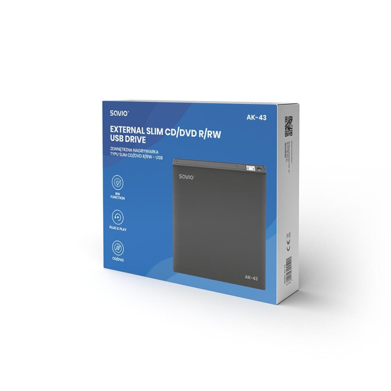 Nagrywarka DVD-RW/CD-RW SAVIO AK-43 Czarna Slim zewn. USB | PartsPC.pl