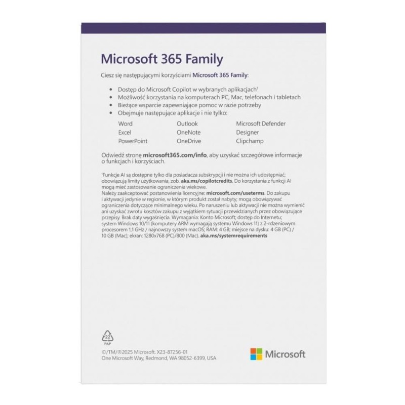 Oprogramowanie Microsoft M365 Family PL 1Y 6U Win/Mac EP2-32… | PartsPC.pl