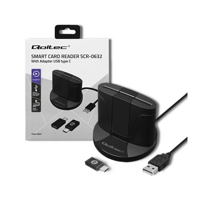 Qoltec Inteligentny czytnik chipowych kart ID SCR-0632 | USB… | PartsPC.pl