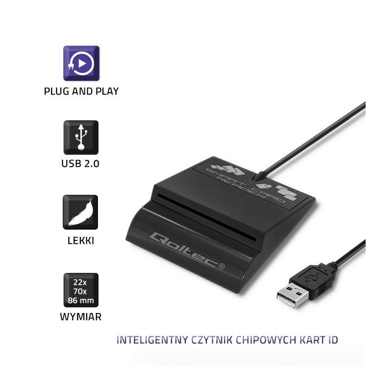 Qoltec Inteligentny czytnik chipowych kart ID SCR-0636 | USB… | PartsPC.pl