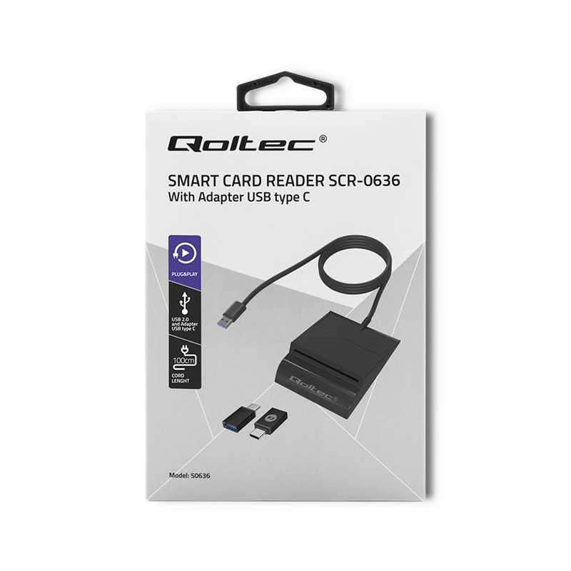 Qoltec Inteligentny czytnik chipowych kart ID SCR-0636 | USB… | PartsPC.pl