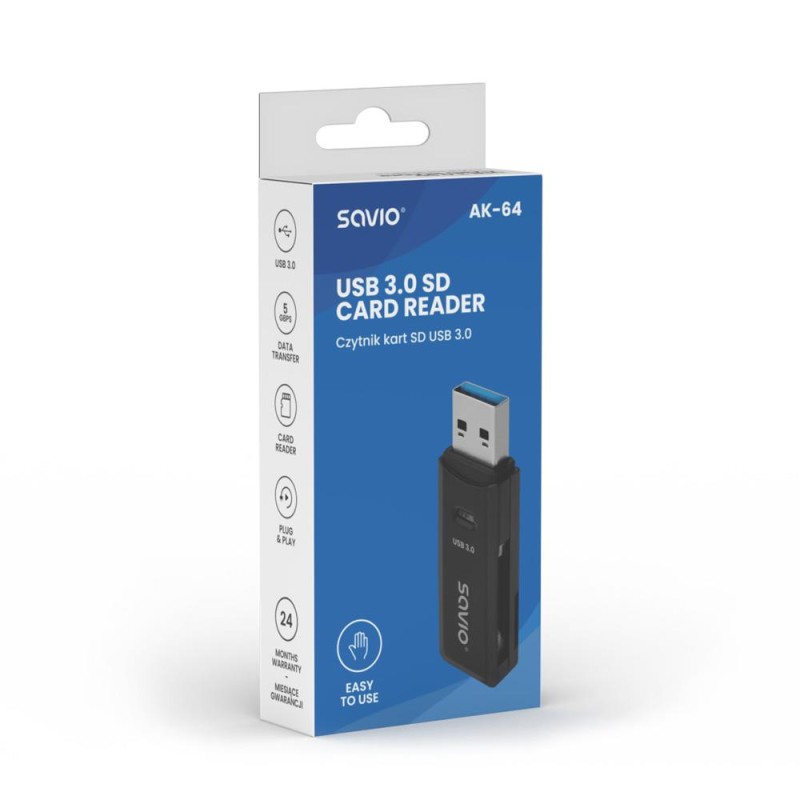 Czytnik kart SD SAVIO AK-64, USB 3.0 | PartsPC.pl