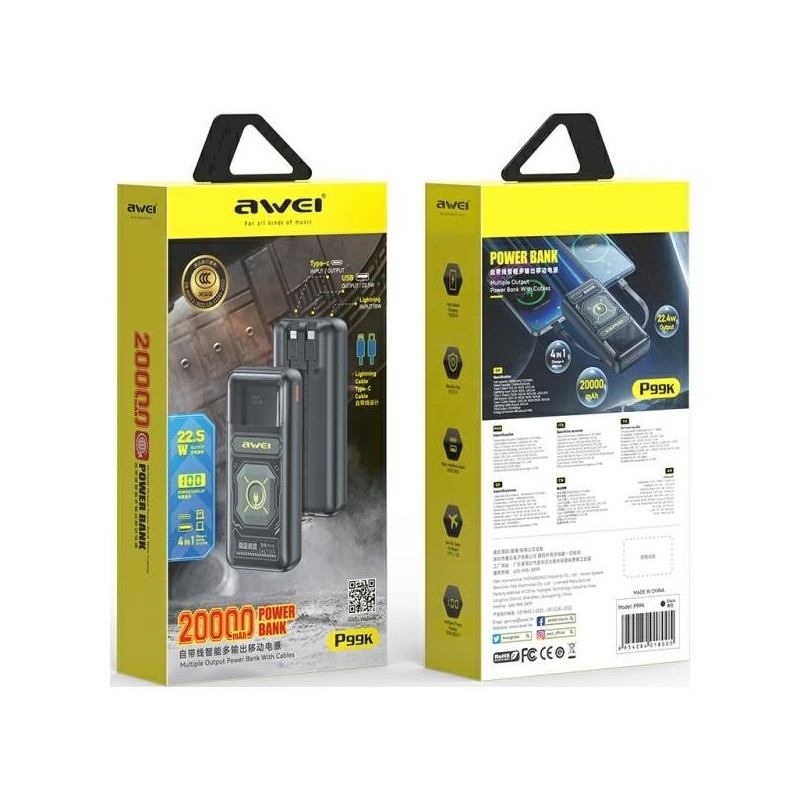 Powerbank P99K 22,5W 20000mAh czarny | PartsPC.pl