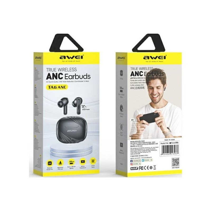 Słuchawki bluetooth 5.3 TA6 ANC czarne TWS | PartsPC.pl