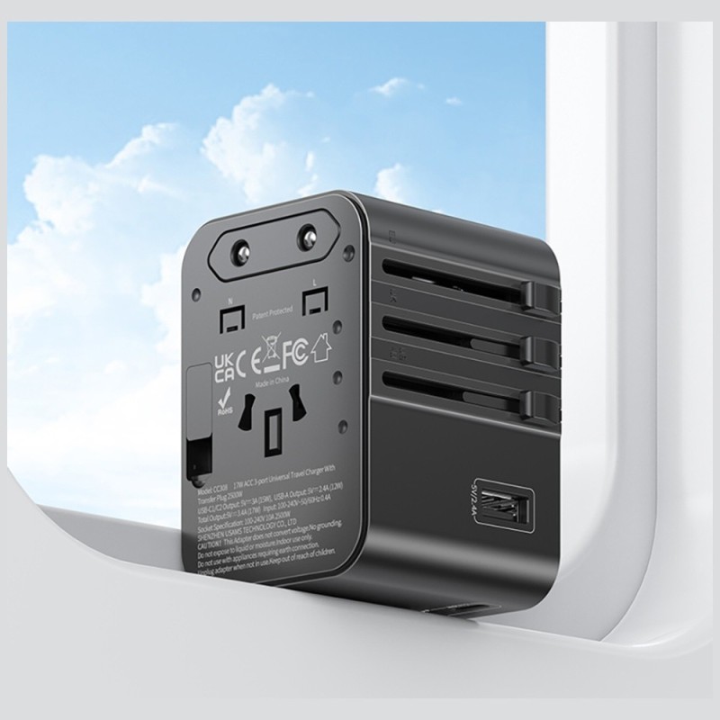 Ładowarka travel adapter 17W CC308 USB-C + USB-A 4w1 US/AU/E… | PartsPC.pl