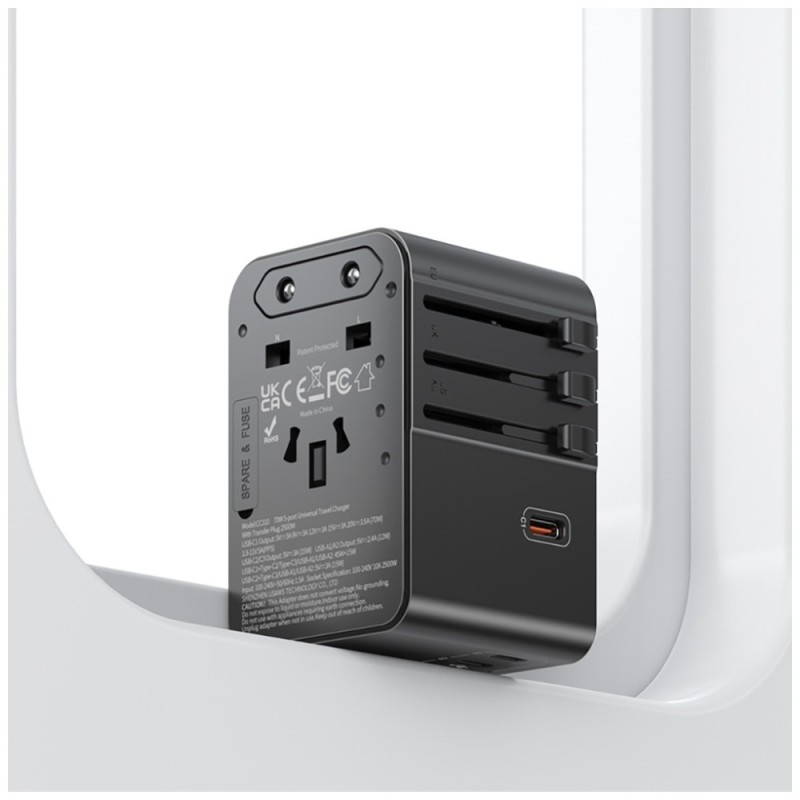 Ładowarka Travel Adapter 70W US/AU/EU/UK 3xUSB-C 4w1 czarny | PartsPC.pl