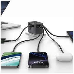 Ładowarka Travel Adapter 70W US/AU/EU/UK 3xUSB-C 4w1 czarny | PartsPC.pl