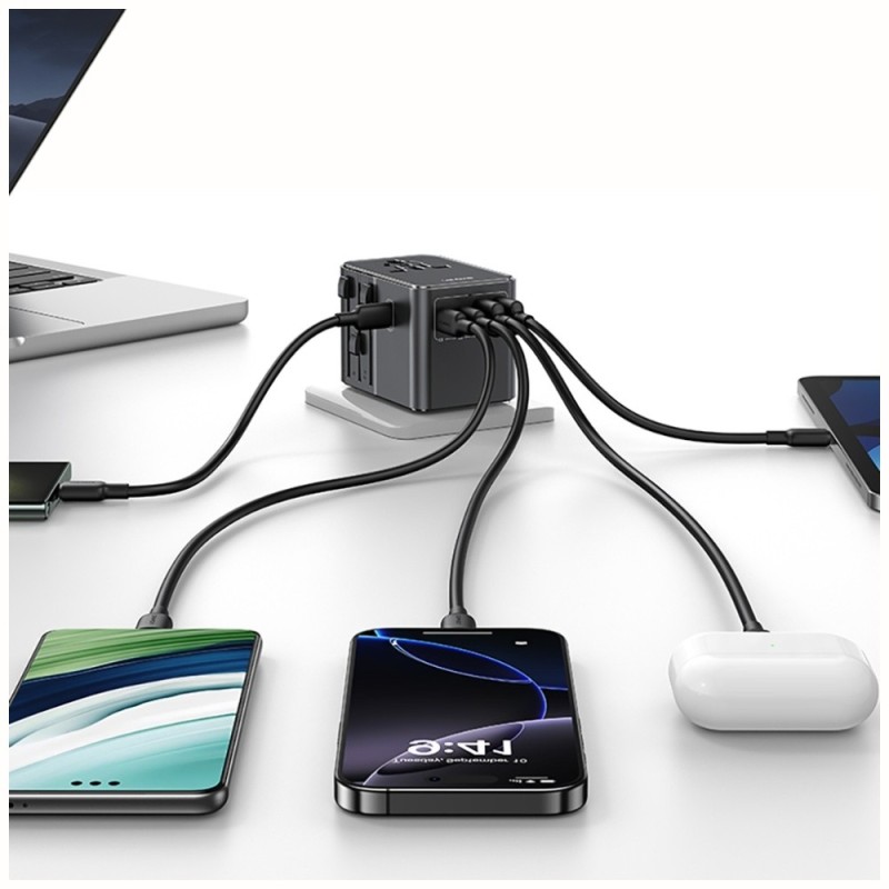 Ładowarka Travel Adapter 70W US/AU/EU/UK 3xUSB-C 4w1 czarny | PartsPC.pl
