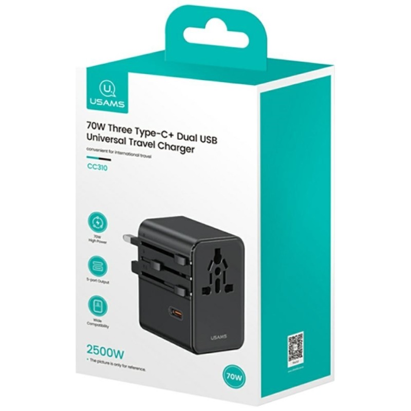 Ładowarka Travel Adapter 70W US/AU/EU/UK 3xUSB-C 4w1 czarny | PartsPC.pl