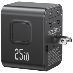 Ładowarka Travel Adapter 25W US/AU/EU/UK 2xUSB-C czarny 4w1 | PartsPC.pl
