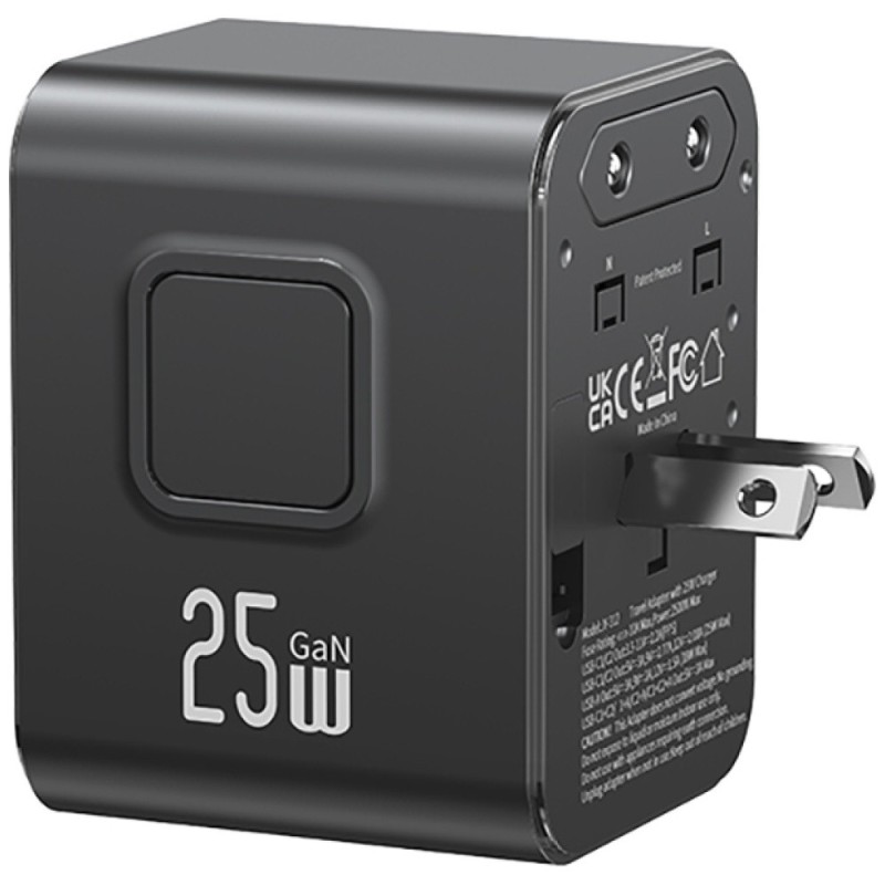 Ładowarka Travel Adapter 25W US/AU/EU/UK 2xUSB-C czarny 4w1 | PartsPC.pl
