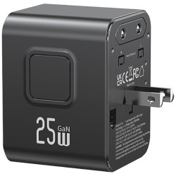 Ładowarka Travel Adapter 25W US/AU/EU/UK 2xUSB-C czarny 4w1 | PartsPC.pl