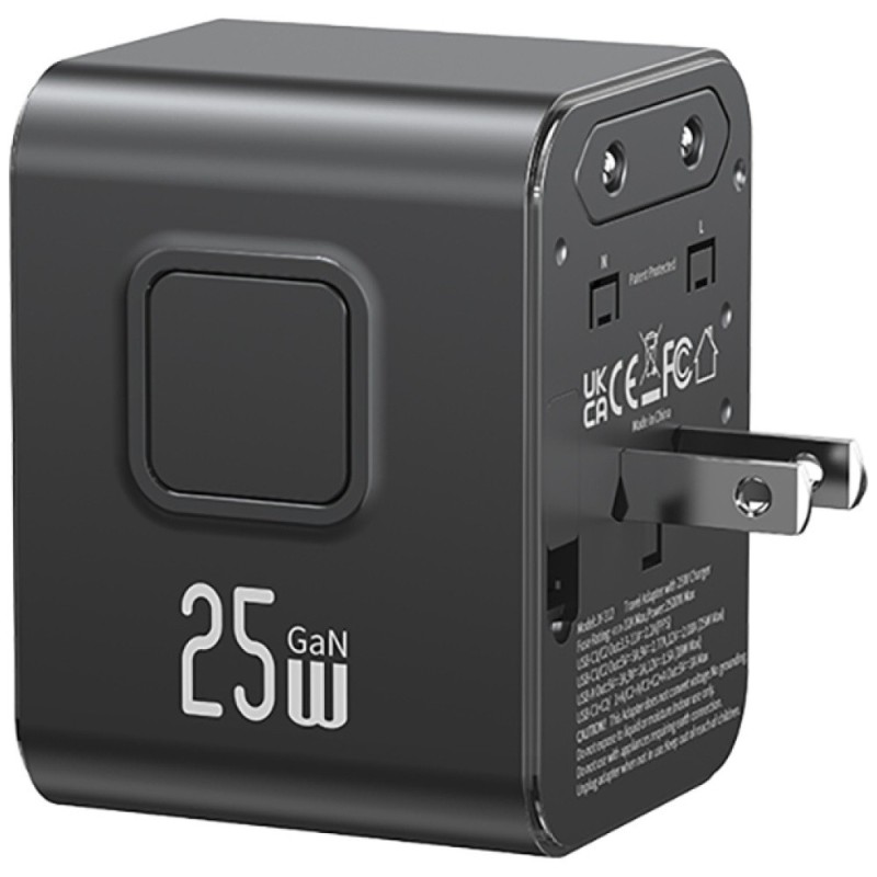 Ładowarka Travel Adapter 25W US/AU/EU/UK 2xUSB-C czarny 4w1 | PartsPC.pl