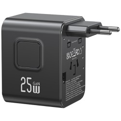 Ładowarka Travel Adapter 25W US/AU/EU/UK 2xUSB-C czarny 4w1 | PartsPC.pl