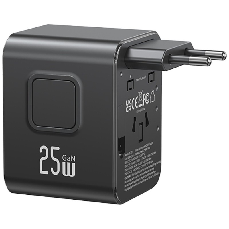 Ładowarka Travel Adapter 25W US/AU/EU/UK 2xUSB-C czarny 4w1 | PartsPC.pl