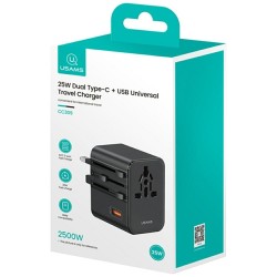 Ładowarka Travel Adapter 25W US/AU/EU/UK 2xUSB-C czarny 4w1 | PartsPC.pl