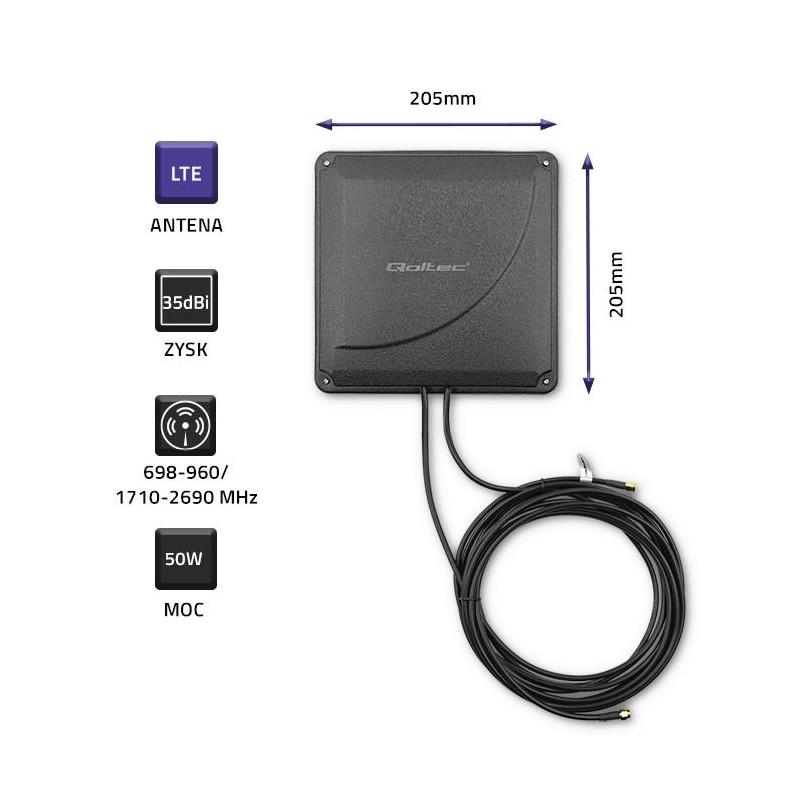 Antena 4G LTE DUAL Qoltec MIMO booster | 35dBi | 50W | 2xSMA… | PartsPC.pl