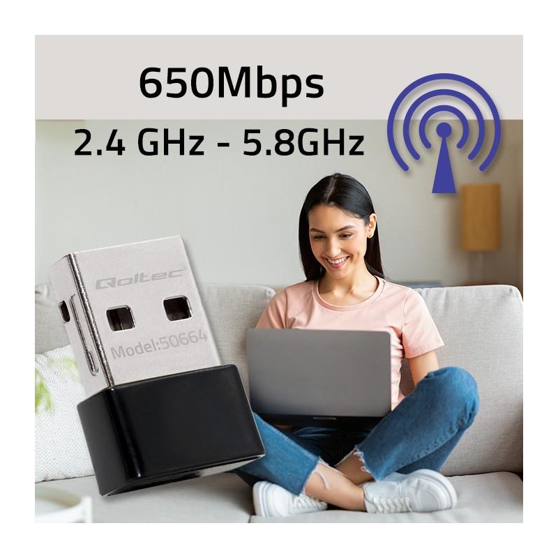 Adapter Qoltec Wi-Fi USB ultraszybki, bezprzewodowy mini | s… | PartsPC.pl