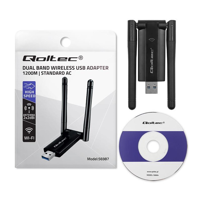 Karta sieciowa Qoltec Bezprzewodowy Adapter USB DUAL WiFi 2 … | PartsPC.pl