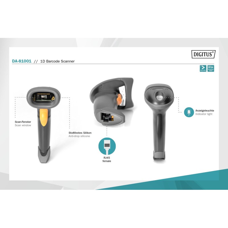 Czytnik kodów kreskowych DIGITUS przewodowy USB-RJ45 2m, 1D,… | PartsPC.pl