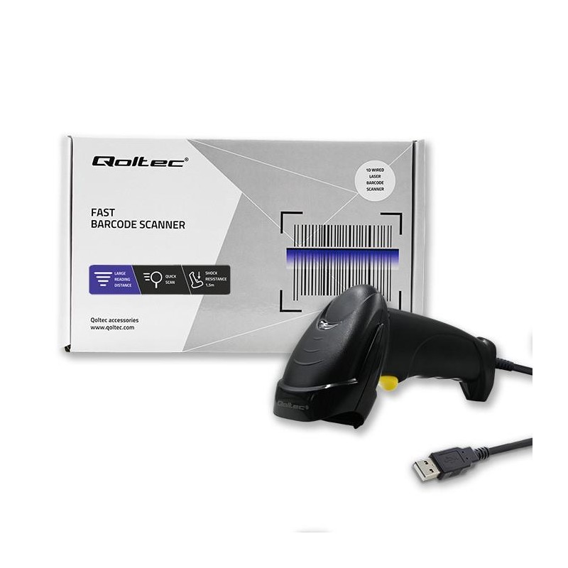 Czytnik kodów kreskowych Qoltec laserowy 1D | USB | Czarny