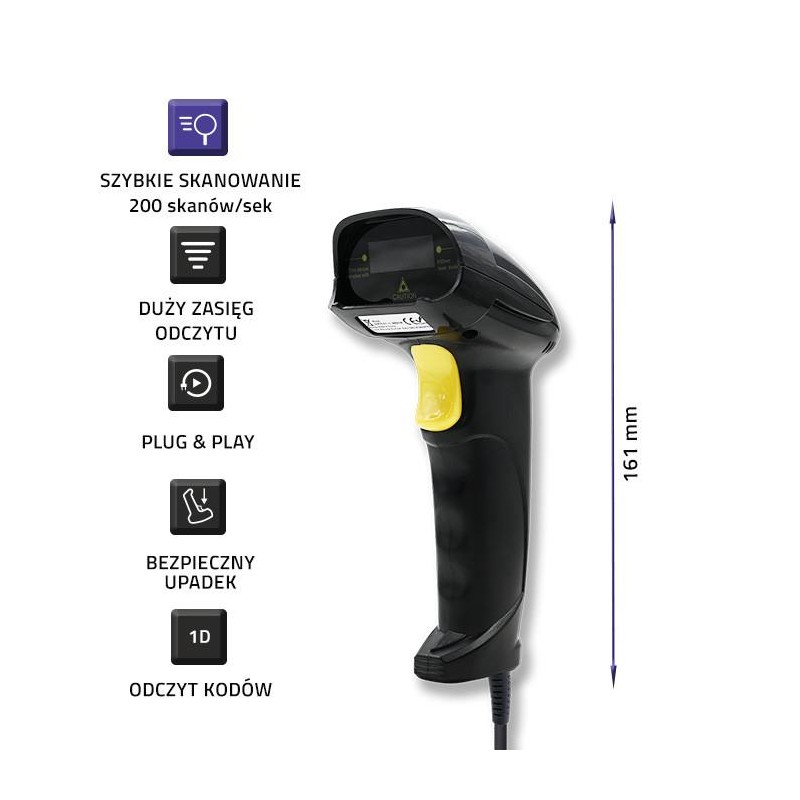 Czytnik kodów kreskowych Qoltec laserowy 1D | USB | Czarny