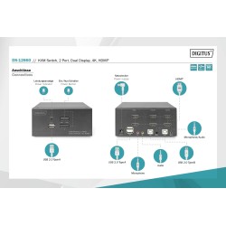 Przełącznik KVM DIGITUS 2 portowy HDMI, Dual Display, 4K... | PartsPC.pl