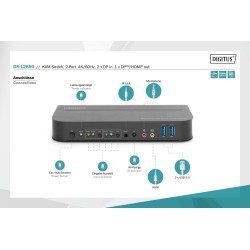 Przełącznik KVM DIGITUS 2 portowy DisplayPort do 1 port DP/H… | PartsPC.pl