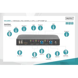 Przełącznik KVM DIGITUS 2 portowy DisplayPort do 1 port DP/H… | PartsPC.pl