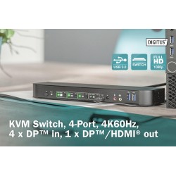 Przełącznik KVM DIGITUS 4 portowy DisplayPort do 1 port DP/H… | PartsPC.pl