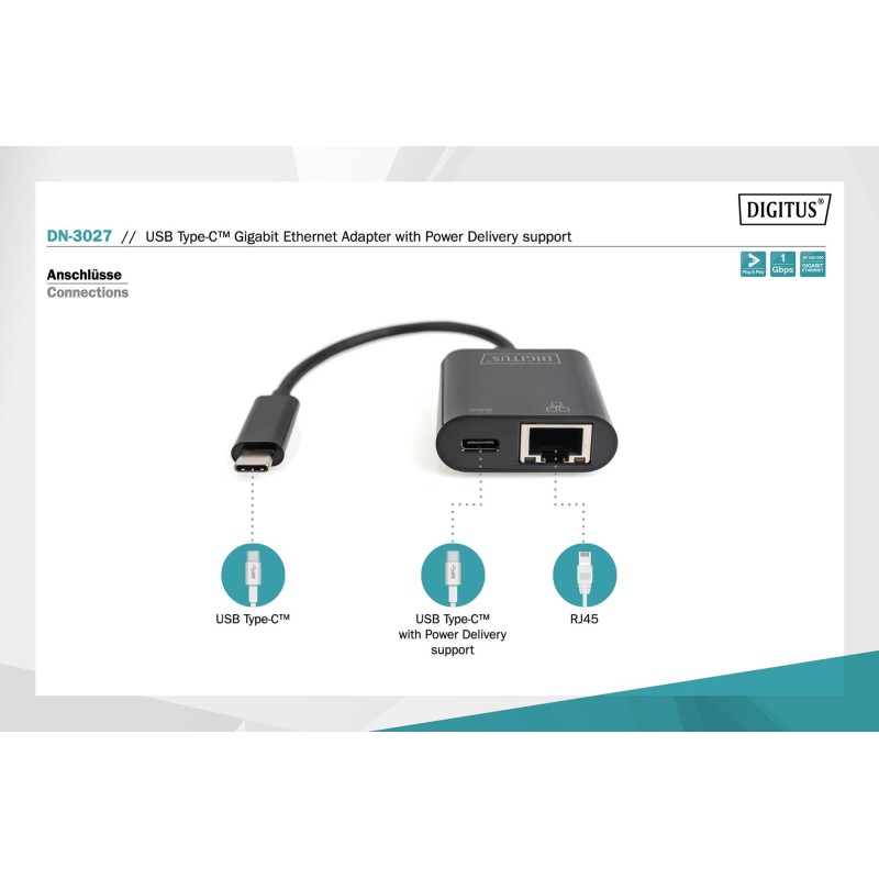 Karta sieciowa DIGITUS przewodowa USB 3.0 Typ C do RJ45 Giga… | PartsPC.pl