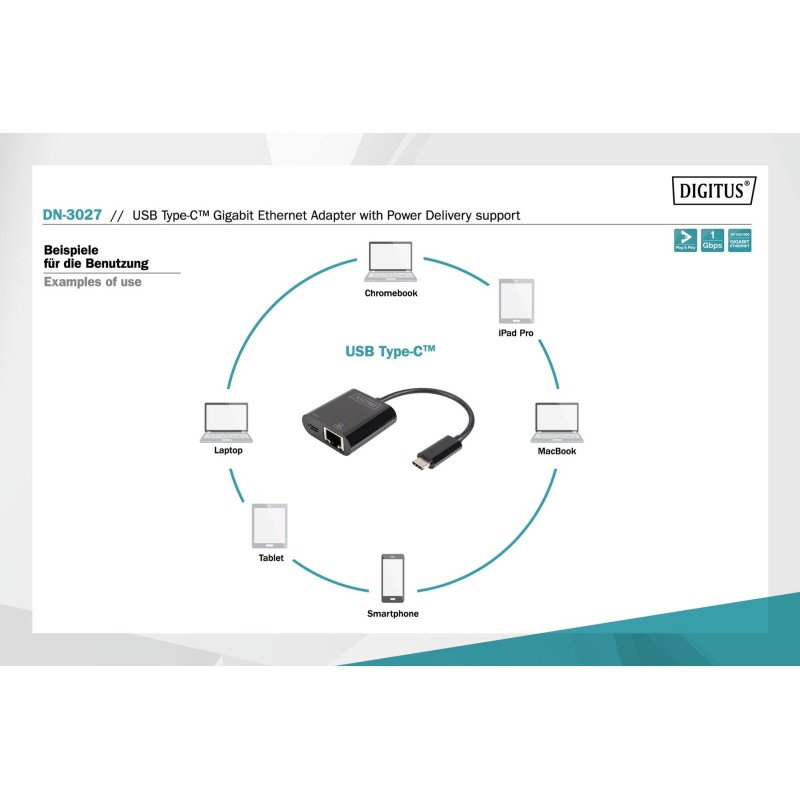 Karta sieciowa DIGITUS przewodowa USB 3.0 Typ C do RJ45 Giga… | PartsPC.pl